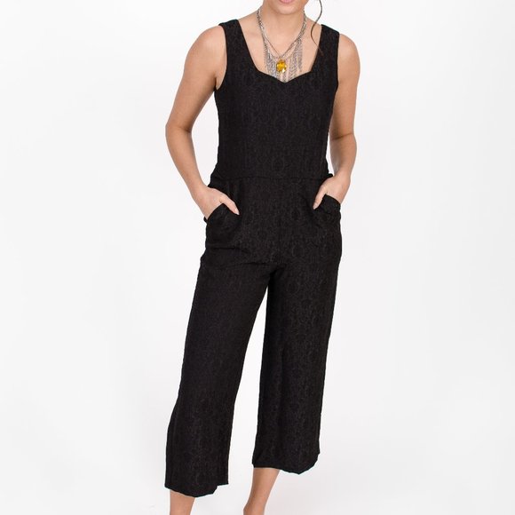 Black jumpsuit lenght 7/8  jacquard fabric - Picture 1 of 3